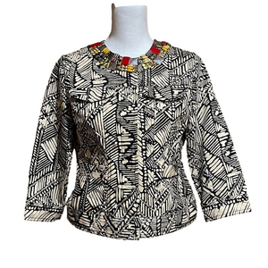 Chico’s Hidden Snap Front Jacket with Beaded Collar - EUC